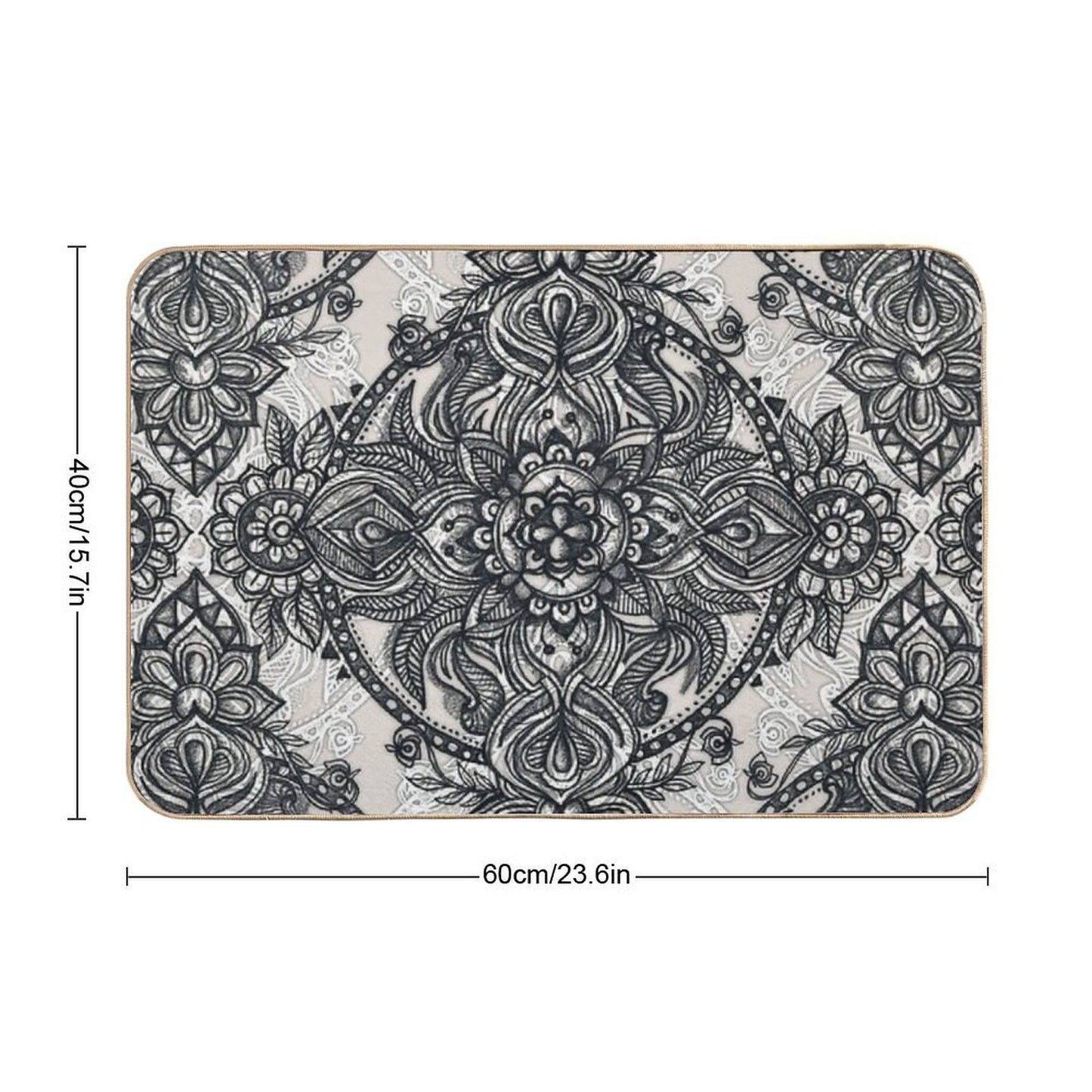 Charcoal Lace Pencil Doodle  Easy Maintenance Bath Mat