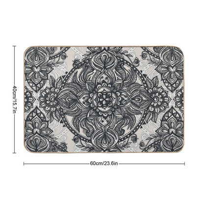 Charcoal Lace Pencil Doodle  Easy Maintenance Bath Mat