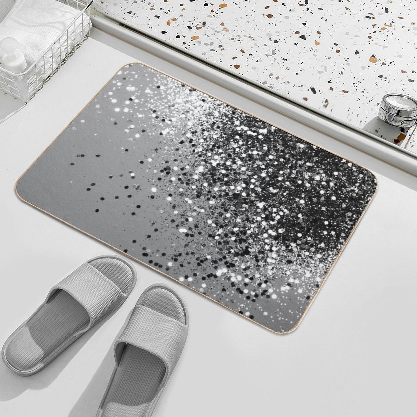 Silver Gray Lady Glam #1 (Photo of Glitter Only - Not Reflective)  Slip-Resistant Bath Mat
