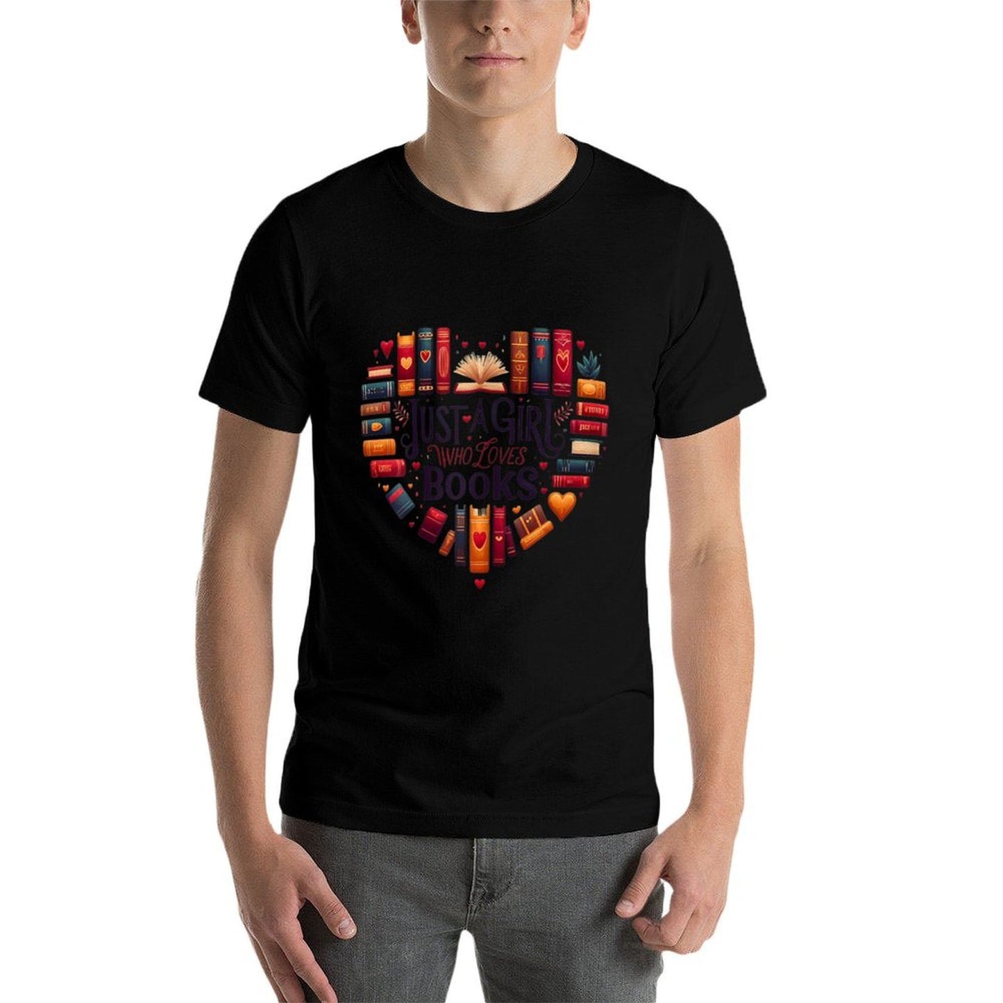 Cute Just A Girl Who Loves Books - Heart Shape Reader  Durable T-Shirt