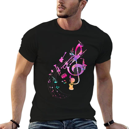 Musical Instrument Music Notes Musician Treble Clef  Oversized Silhouette T-Shirt