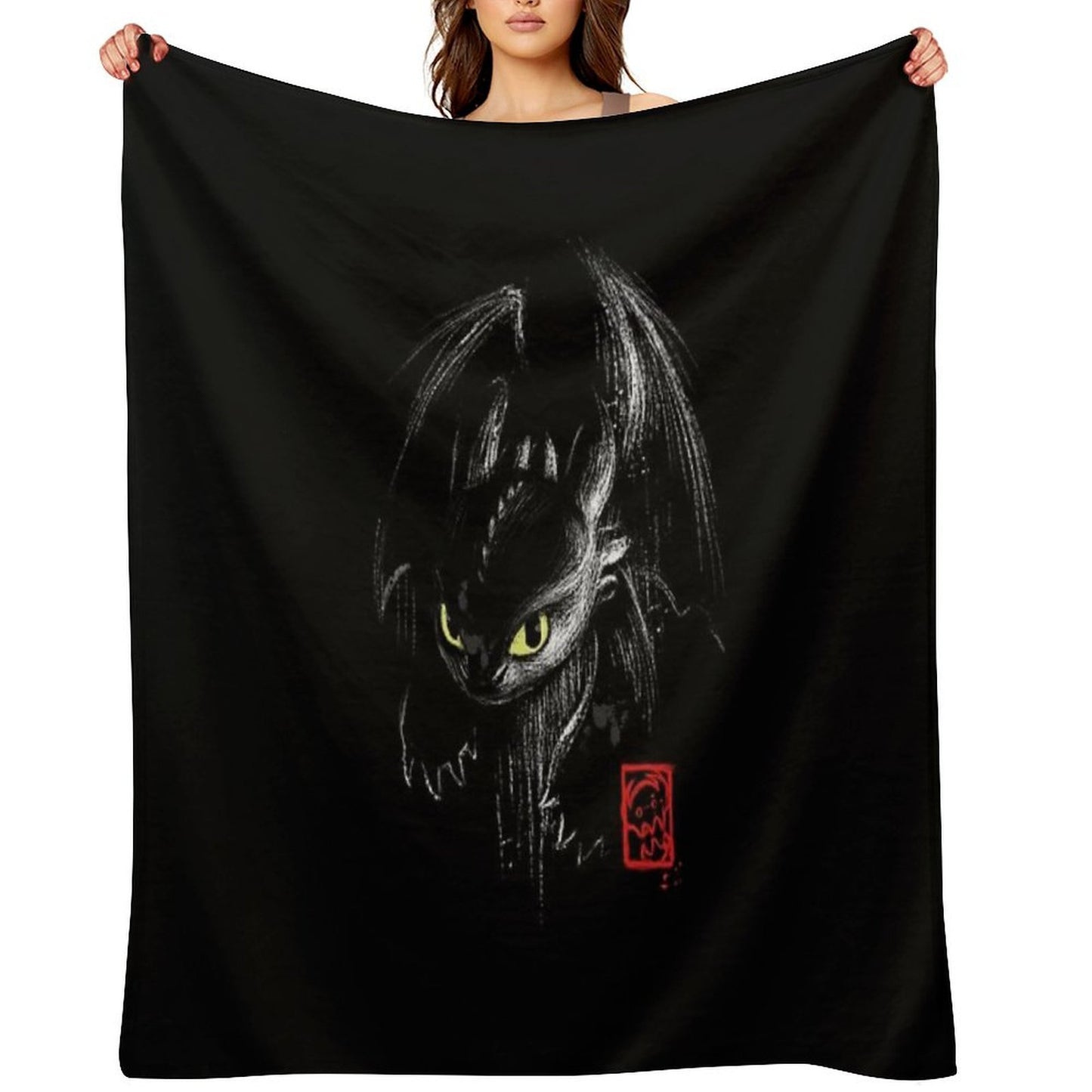 Fury Ink - Fantasy Black Dragon - Animation Movie Compact Throw Blanket