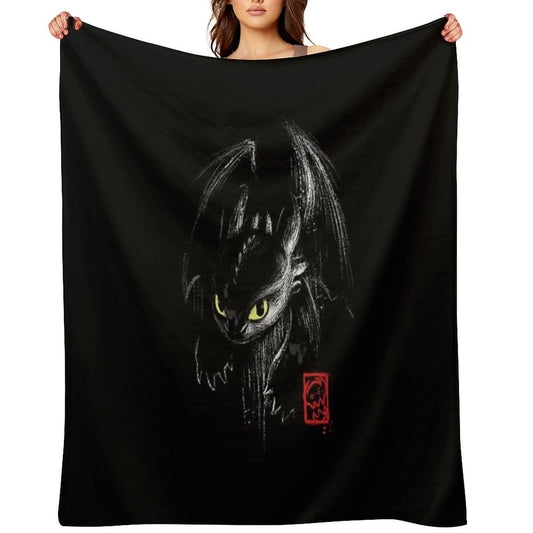 Fury Ink - Fantasy Black Dragon - Animation Movie Compact Throw Blanket