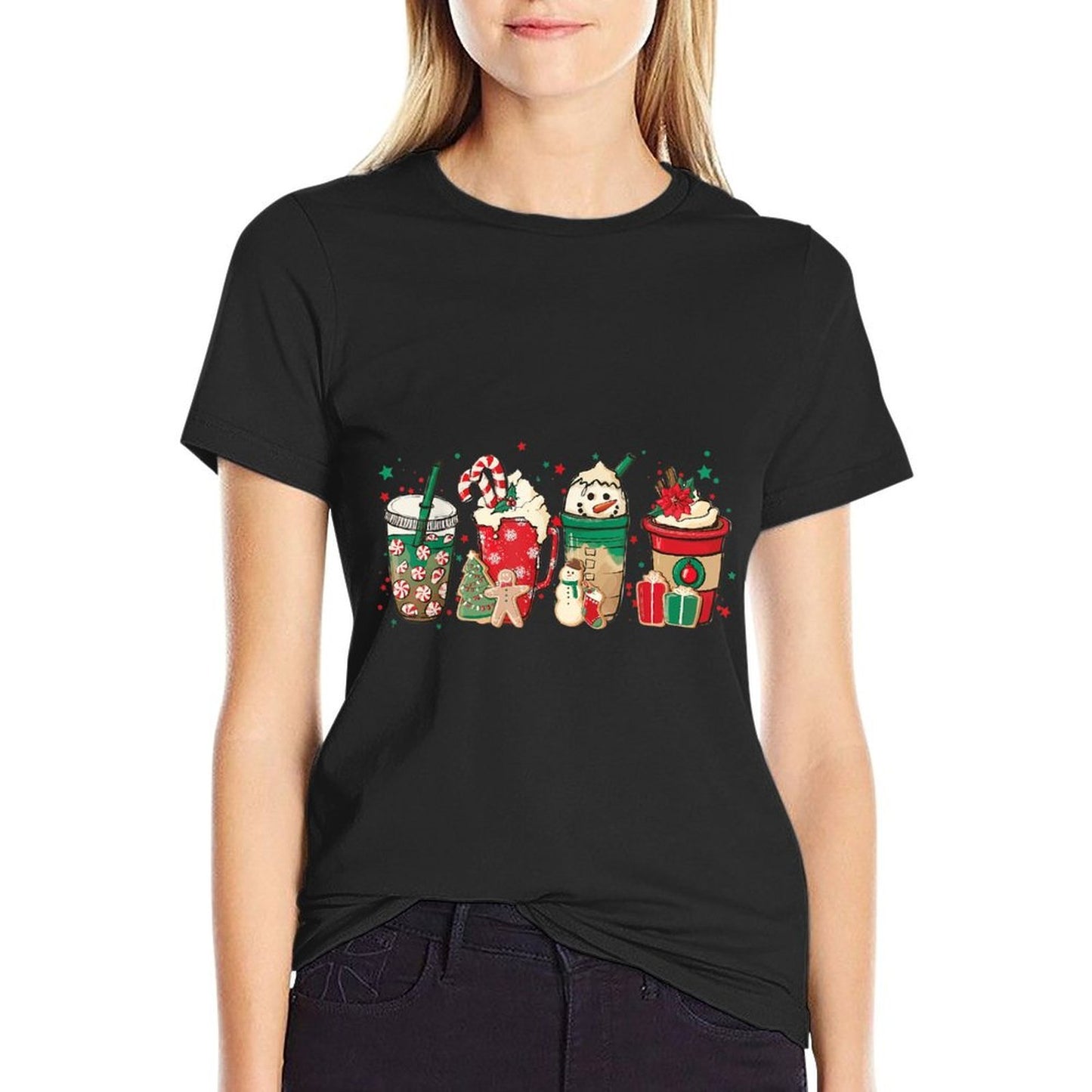 Vintage Santa Christmas Snowman Coffee Latte Mens Womens  Oversized Silhouette T-Shirt