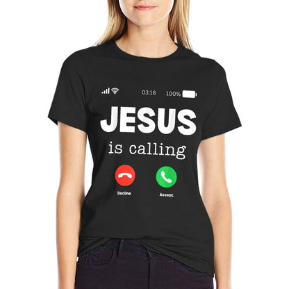 Classic Jesus Is Calling  Ribbed Collar T-Shirt
