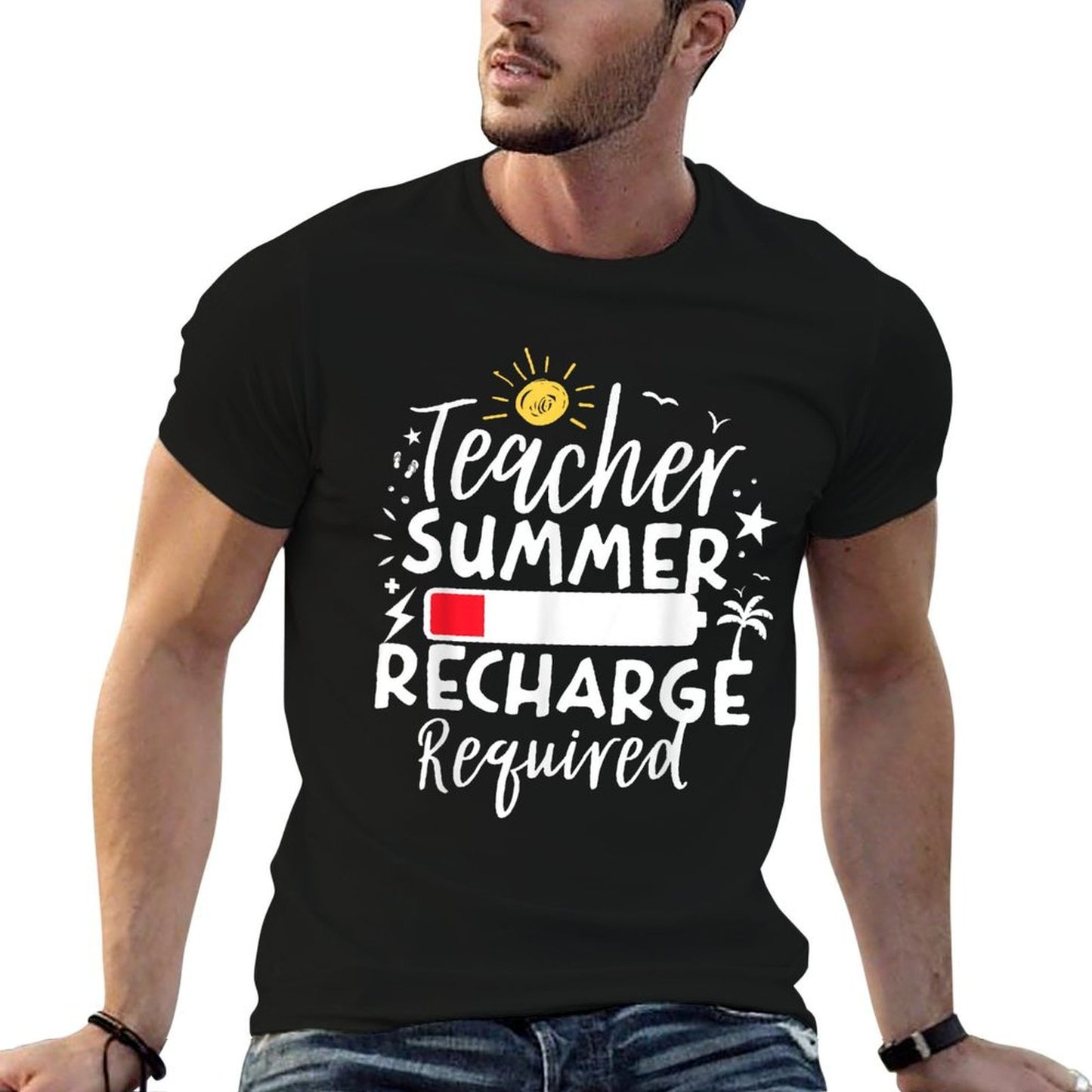 Teacher Summer Recharge Required Battery Teacher Break  Affordable Price T-Shirt