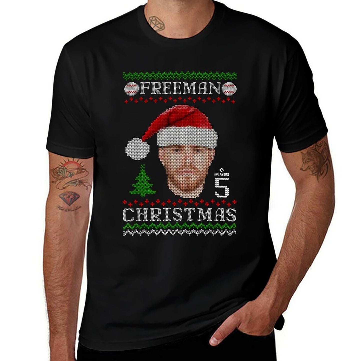 Freddie Freeman Los Angeles Baseball Christmas Sweater MLBPA  Heathered Texture T-Shirt