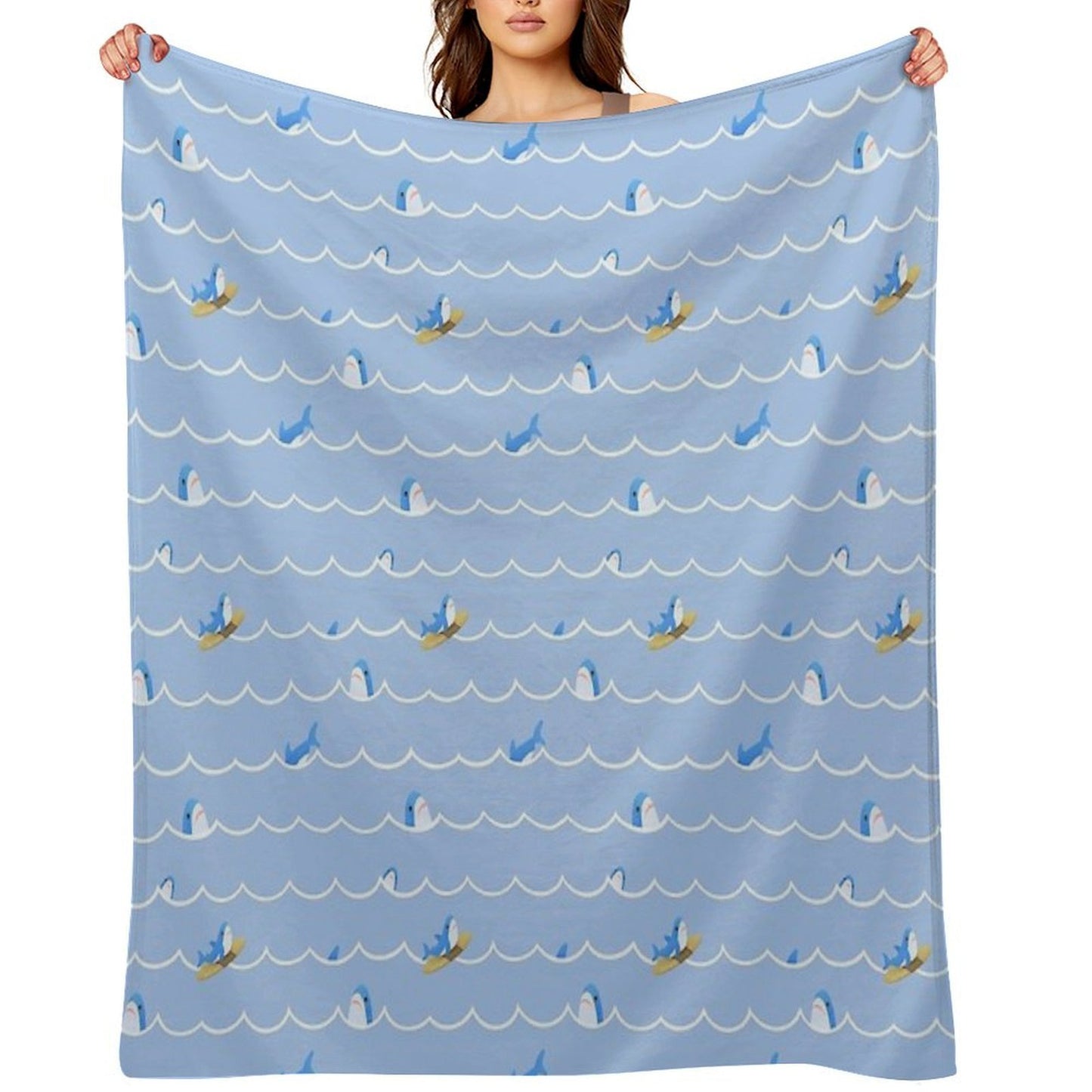 Brucie Blahaj Shark Riding The Wave Pattern Durable Throw Blanket