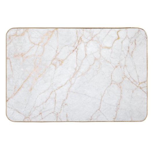 White Faux Marble with Gold Glitter Veins  Repositionable Bath Mat