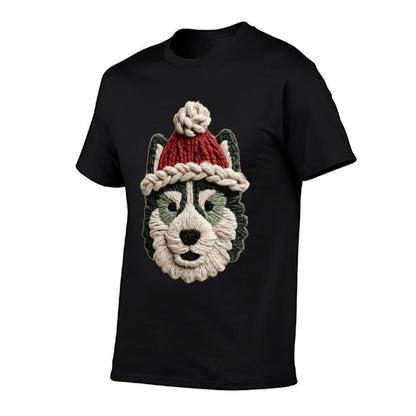 Cute Christmas Husky Dog with Santa Hat Winter Aesthetic  Versatile T-Shirt