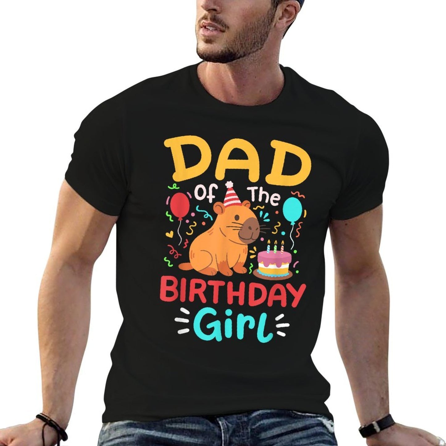Dad Of The Birthday Girl Kids Cute Capybara Bday Family  Lightweight T-Shirt