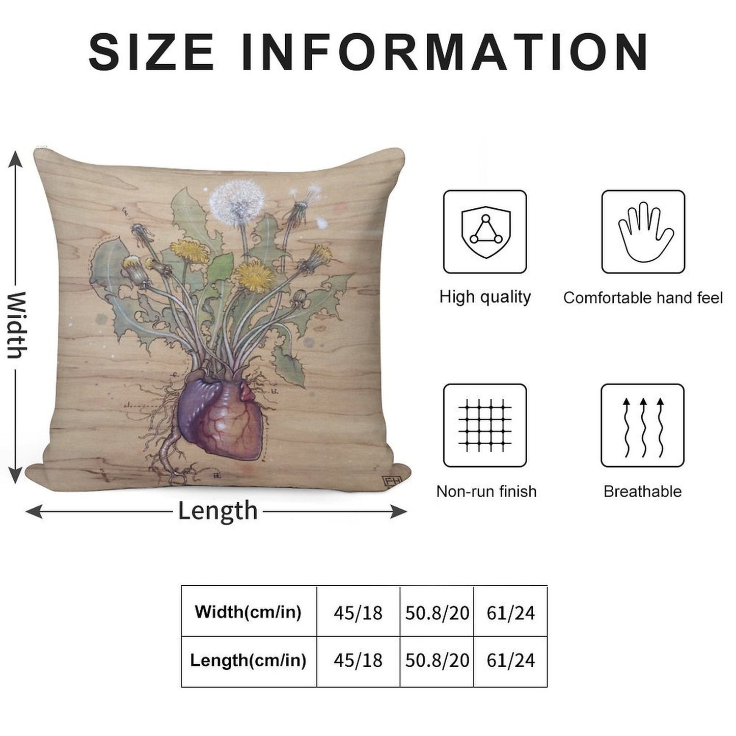 Dandelion Heart Soft High-Density Material Throw Pillow