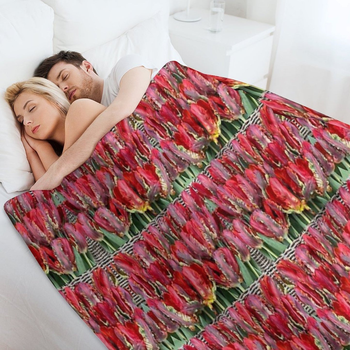 Parrot Tulips Floral Design Travel-friendly Throw Blanket