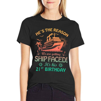 We Are Getting Ship Faced It's His 21st Birthday Cruise Bday  Heathered Texture T-Shirt