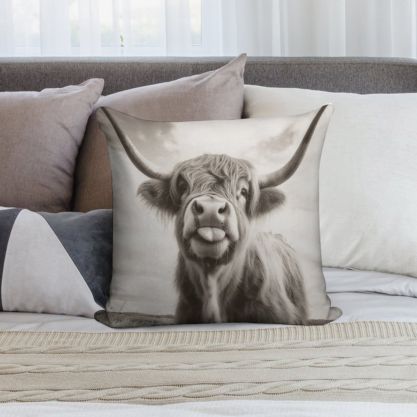 Cheeky Highland Cow Soft Warmth Comfort Throw Pillow