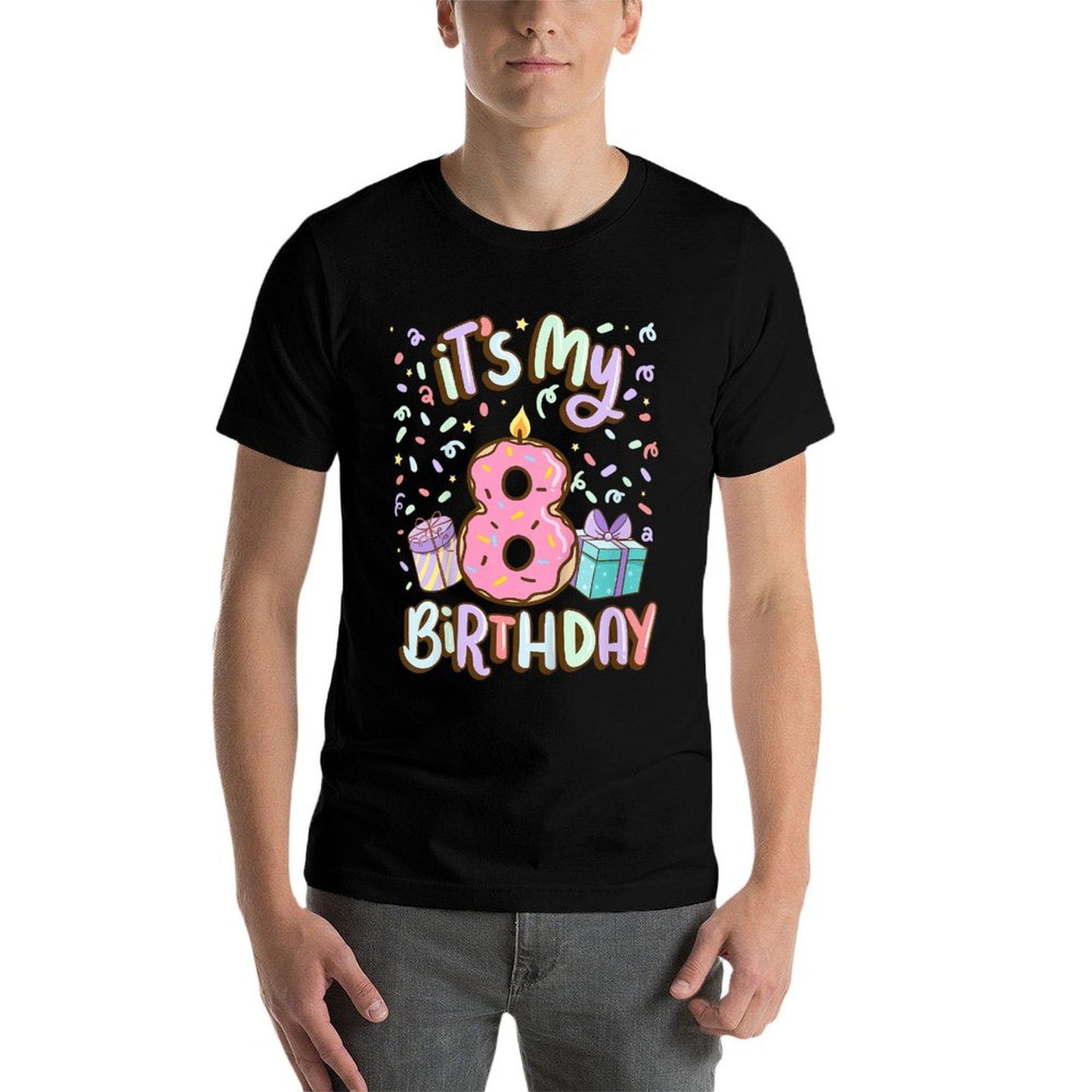 It's My 8th Birthday Cake Donut 8 Year Old Confetti  Easy-care T-Shirt
