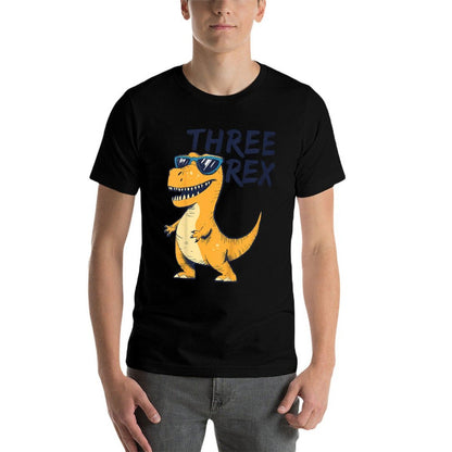 Kids Three Rex 3rd Birthday Gifts Third Dinosaur Boy 3 Years Old  Summer-ready Fabric T-Shirt