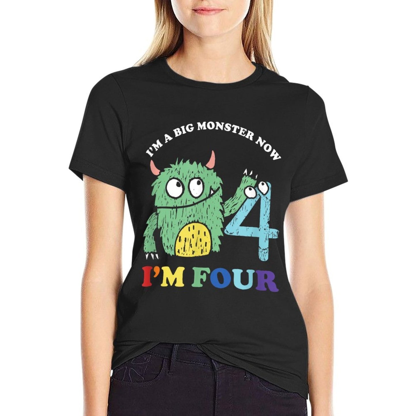 Happy 4th Bday Four 4 Years Old Kids Monster Birthday Party  Slim-fit Cut T-Shirt