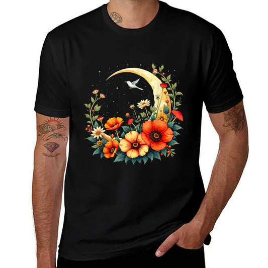 Moon Wildflower  Ribbed Collar T-Shirt
