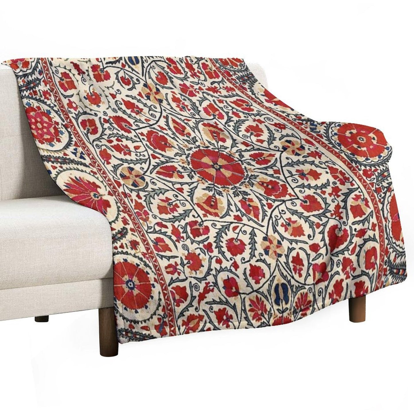 Bokhara Suzani Uzbekistan Colorful Embroidery Print Velvety-soft Throw Blanket