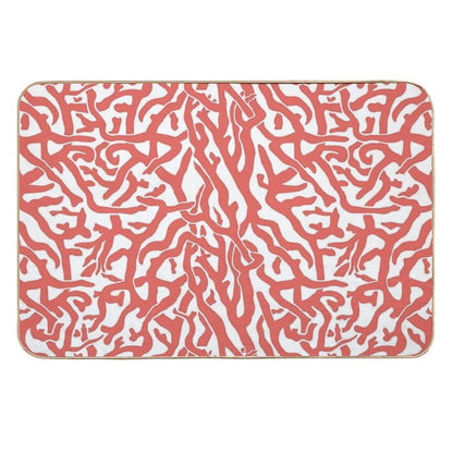 Coral Reef Pattern  Reddish Coral White Coastal Beach House  Slip-Resistant Bath Mat