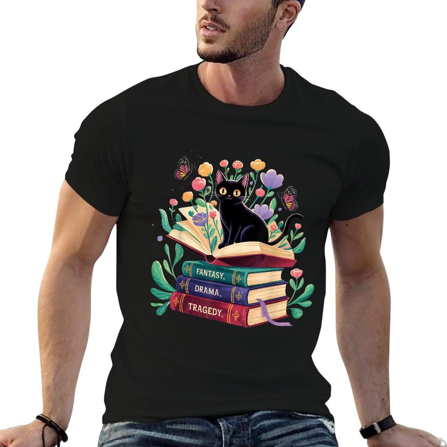 Fantasy Drama Tragedy Cat Book Lover Reading Humor  Versatile T-Shirt
