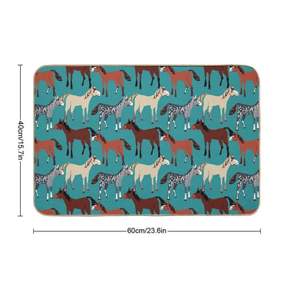 Horse Pattern in Aquamarine Blue  Pet-Safe Bath Mat
