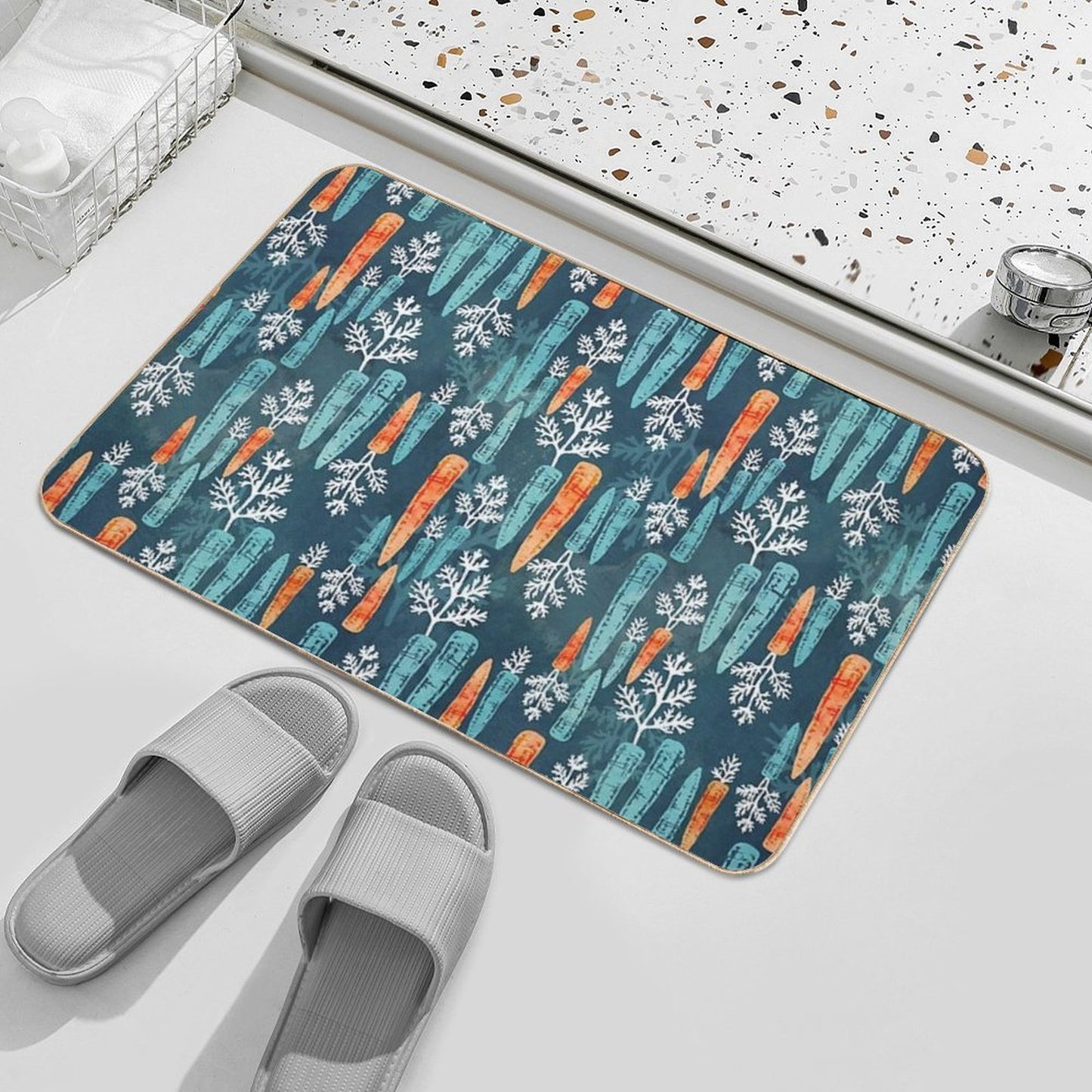 Watercolor Carrot Repeat  Easy Maintenance Bath Mat