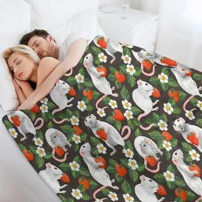 Rats Love Strawberries on Vintage Dark Brown Comfort Throw Blanket