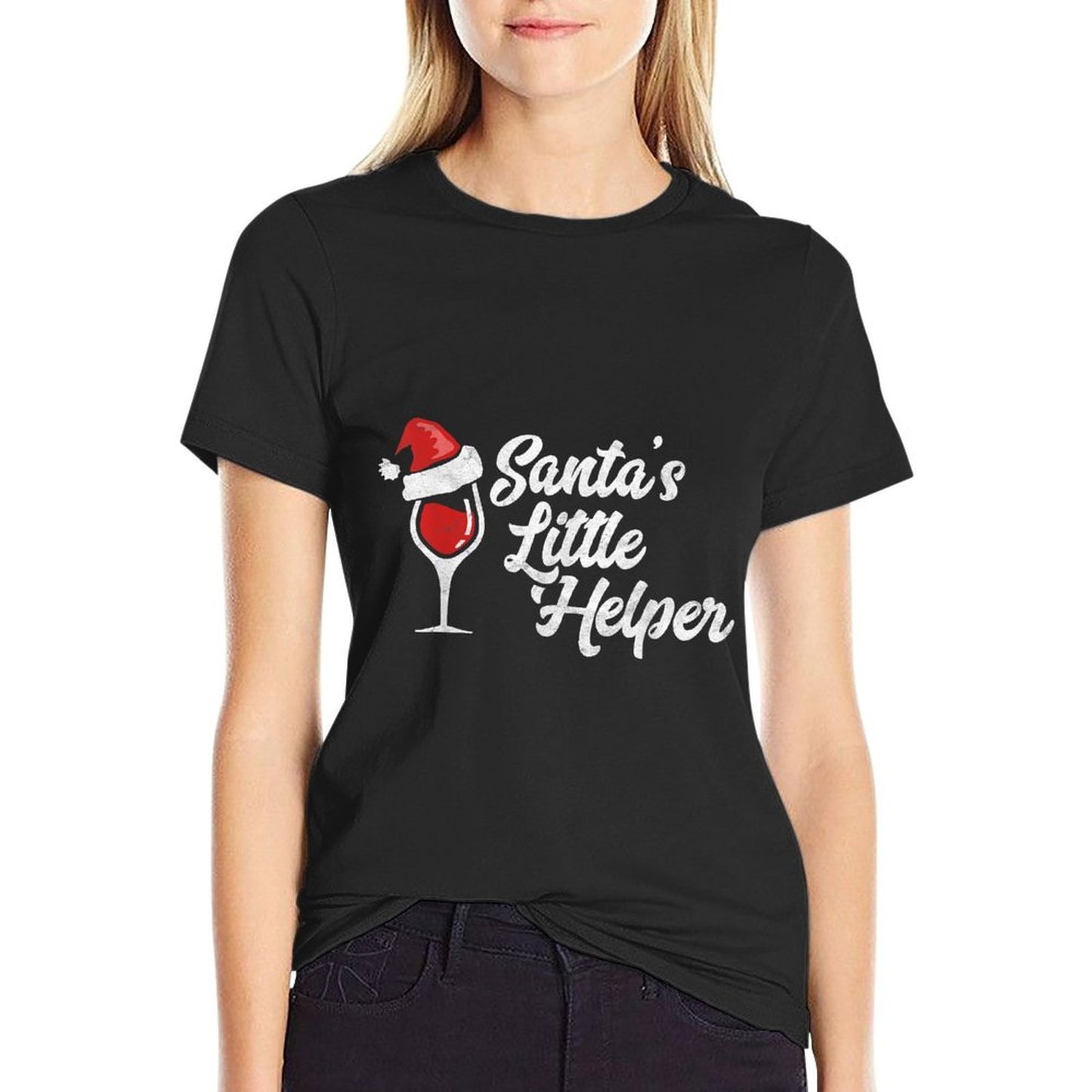 Santas Little Helper Christmas Wine Glass  Santa Hat  Versatile T-Shirt