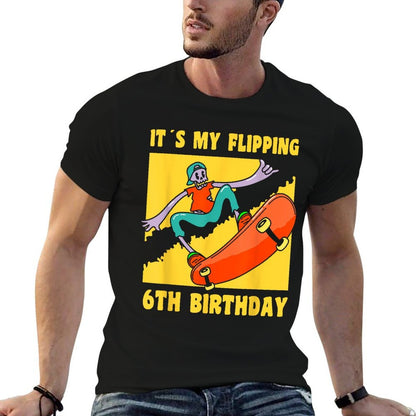 6 Year Old Happy 6th Birthday Skateboarding 6th Birthday  Fade-proof Color T-Shirt