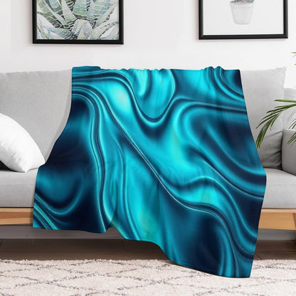 Nautical Ocean Waves Turquoise Navy Blue Marble Swirl Anti-pilling Throw Blanket