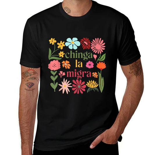 Subtle Floral Chinga La Migra Anti Ice Immigrant Rights  Moisture-wicking T-Shirt