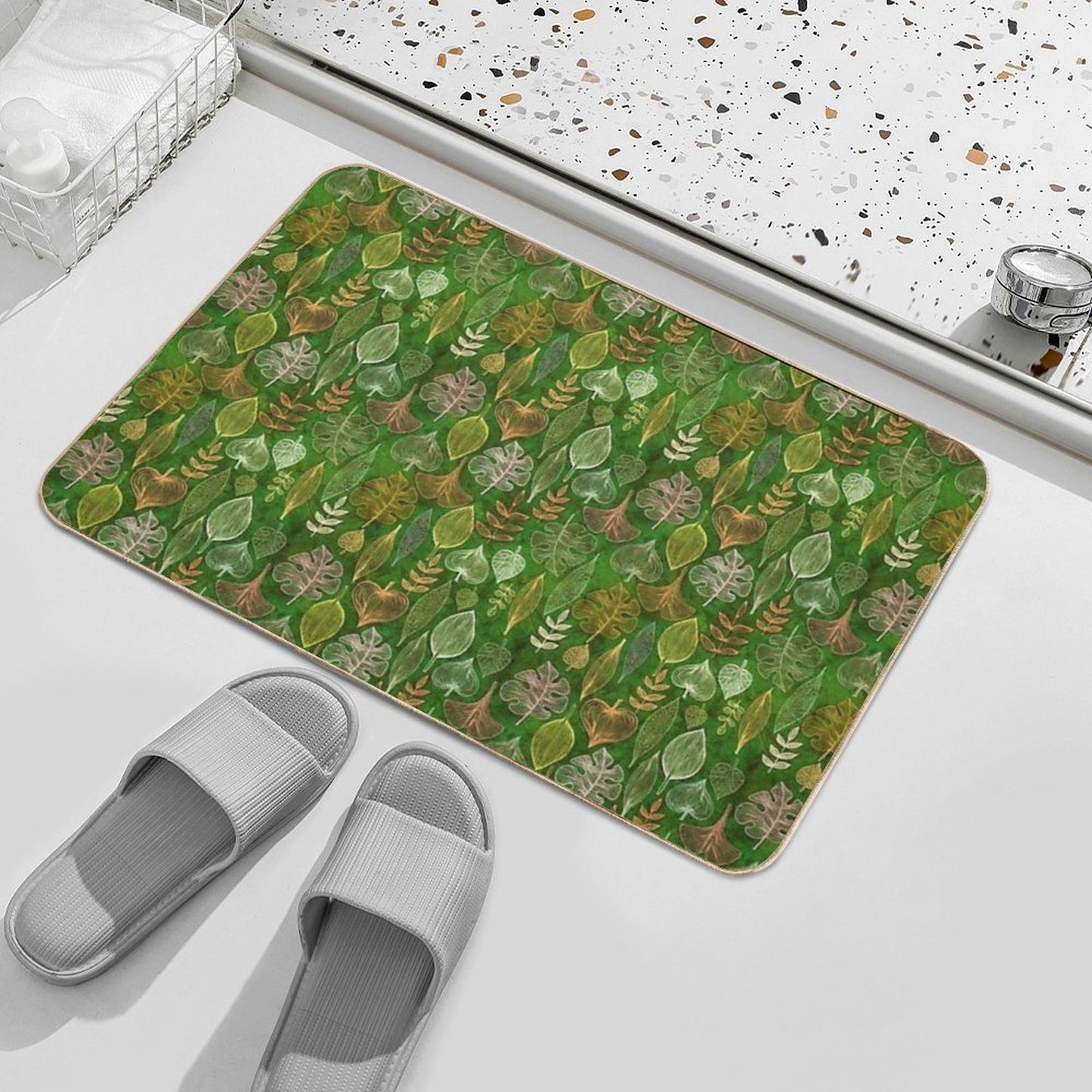 Leaves on Green  Easy Maintenance Bath Mat