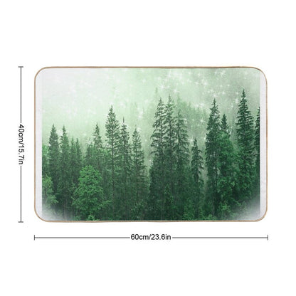 Foggy Green Forest Landscape And Pine Cones Autumn Fall Pattern Nature Trees Wood  Slip-Resistant Bath Mat