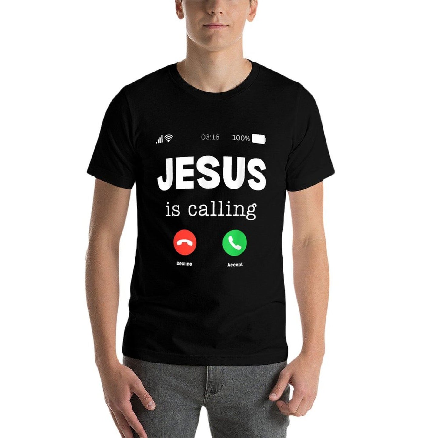 Classic Jesus Is Calling  Ribbed Collar T-Shirt