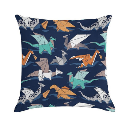 Origami Dragon Friends  Oxford Navy Blue Background Soft Luxury Feel Throw Pillow