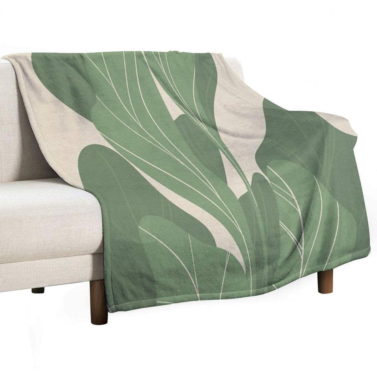 Minimal Botanical Leaves- Earthy Green Prints Premium Throw Blanket