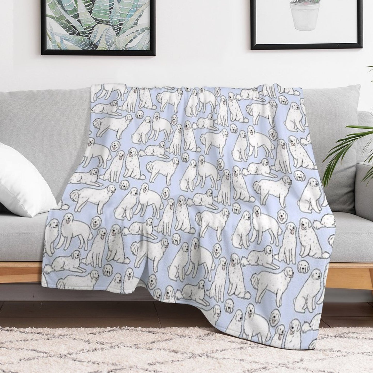 Great Pyrenees Cute Illustration Pattern Quick-dry Throw Blanket