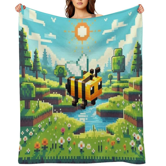 Pixelated Bee Design Anti-pilling Throw Blanket