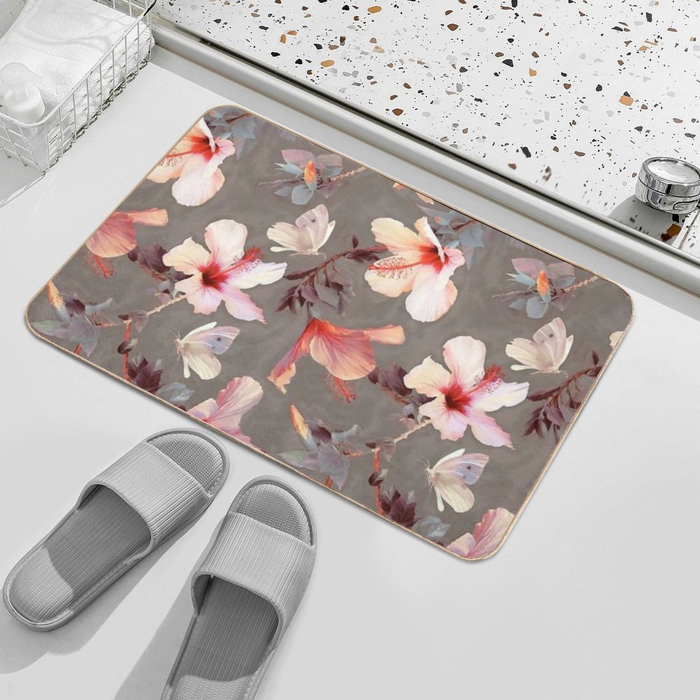 Coral Hibiscus  Odorless Bath Mat