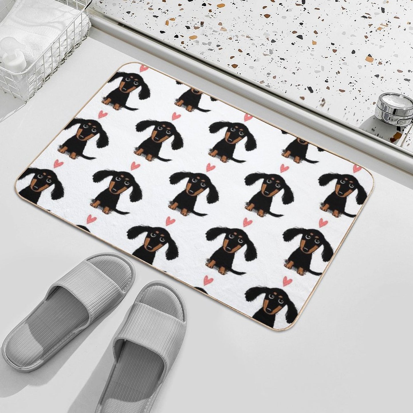 Dachshund Puppy Love  Cute Black And Tan Wiener Dog with Heart  High-Traffic Bath Mat