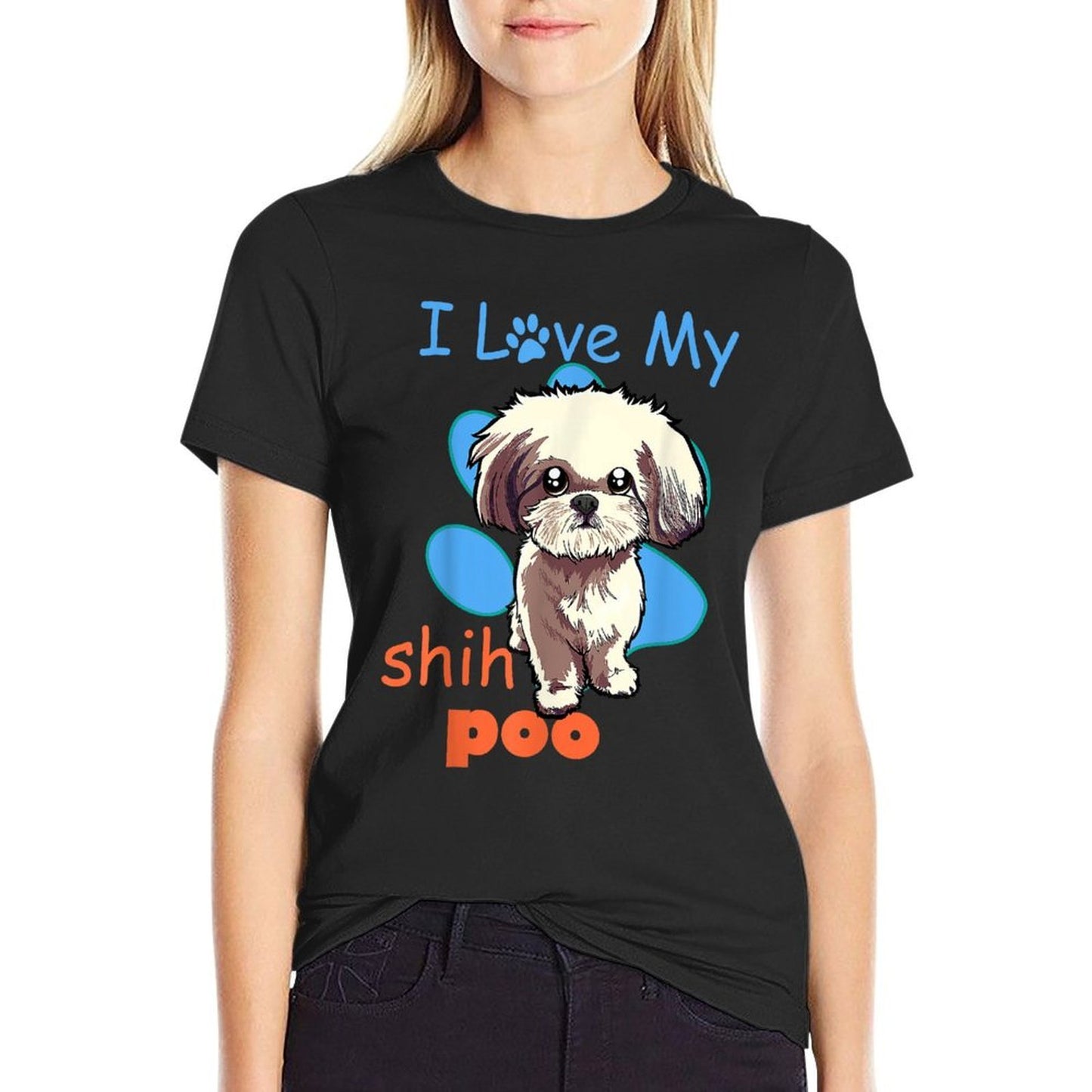 I Love My Shih Poo Best Dog Lover Paw Print Christmas  Graphic-printed T-Shirt