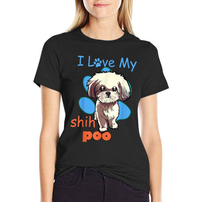 I Love My Shih Poo Best Dog Lover Paw Print Christmas  Graphic-printed T-Shirt