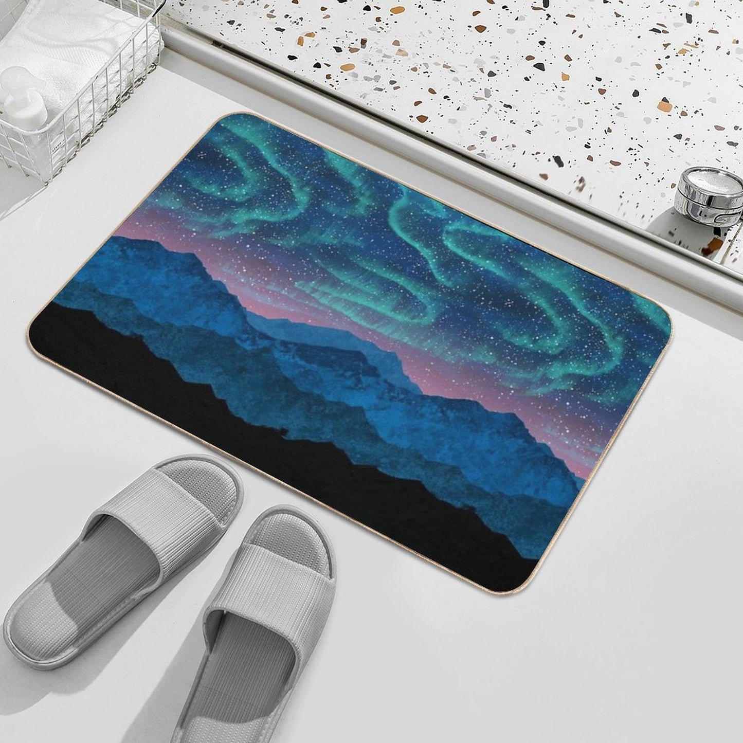 Aurora Borealis over Mountains  Versatile Bath Mat