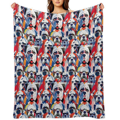 Bulldog in Geometric Camouflage Pattern Lightweight Throw Blanket
