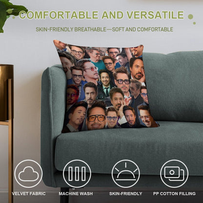 Robert Downey Jr. Photo Collage Soft Warmth Comfort Throw Pillow