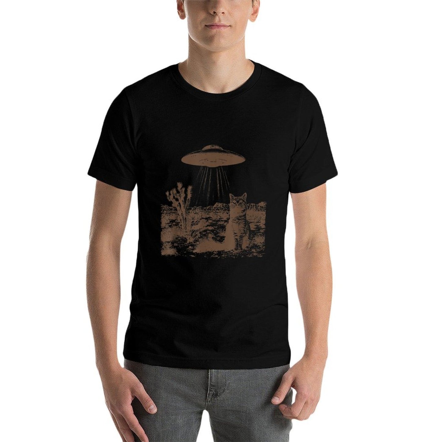 Funny Cat Retro 90s Western Vintage Ufo Cowboy Cat Wild West Kitten Unisex-Adult, Grey, Small  Oversized Silhouette T-Shirt
