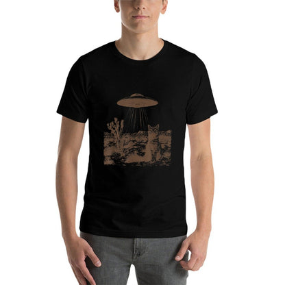 Funny Cat Retro 90s Western Vintage Ufo Cowboy Cat Wild West Kitten Unisex-Adult, Grey, Small  Oversized Silhouette T-Shirt
