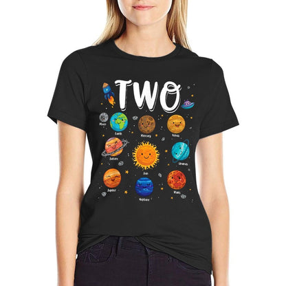 Solar System Planets Two 2 Years Old 2nd Birthday Girl Boy  Quick-drying T-Shirt